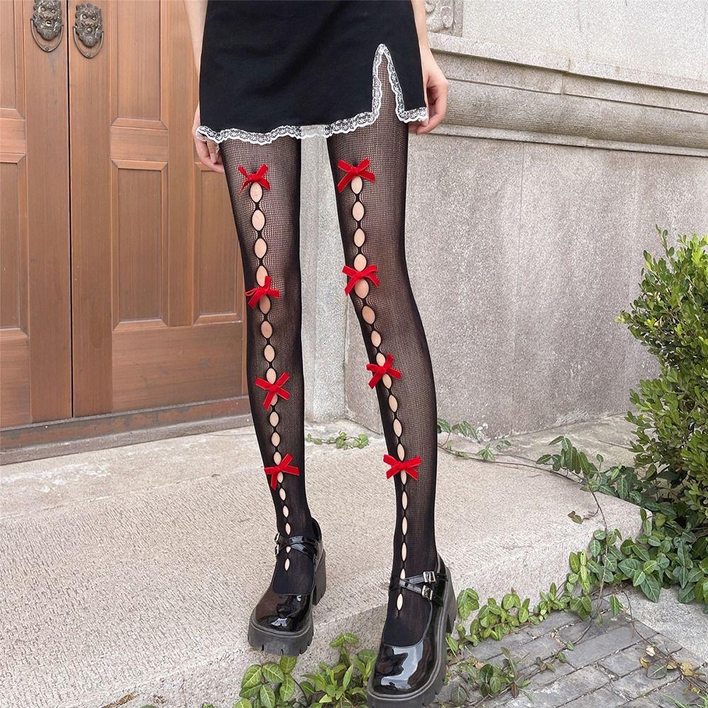 Лолита Y2k Нейлон Для Женщин Весна Лето Сетка Колготки Женские Чулки Женское Трикотажное Изделие Бант Колготки