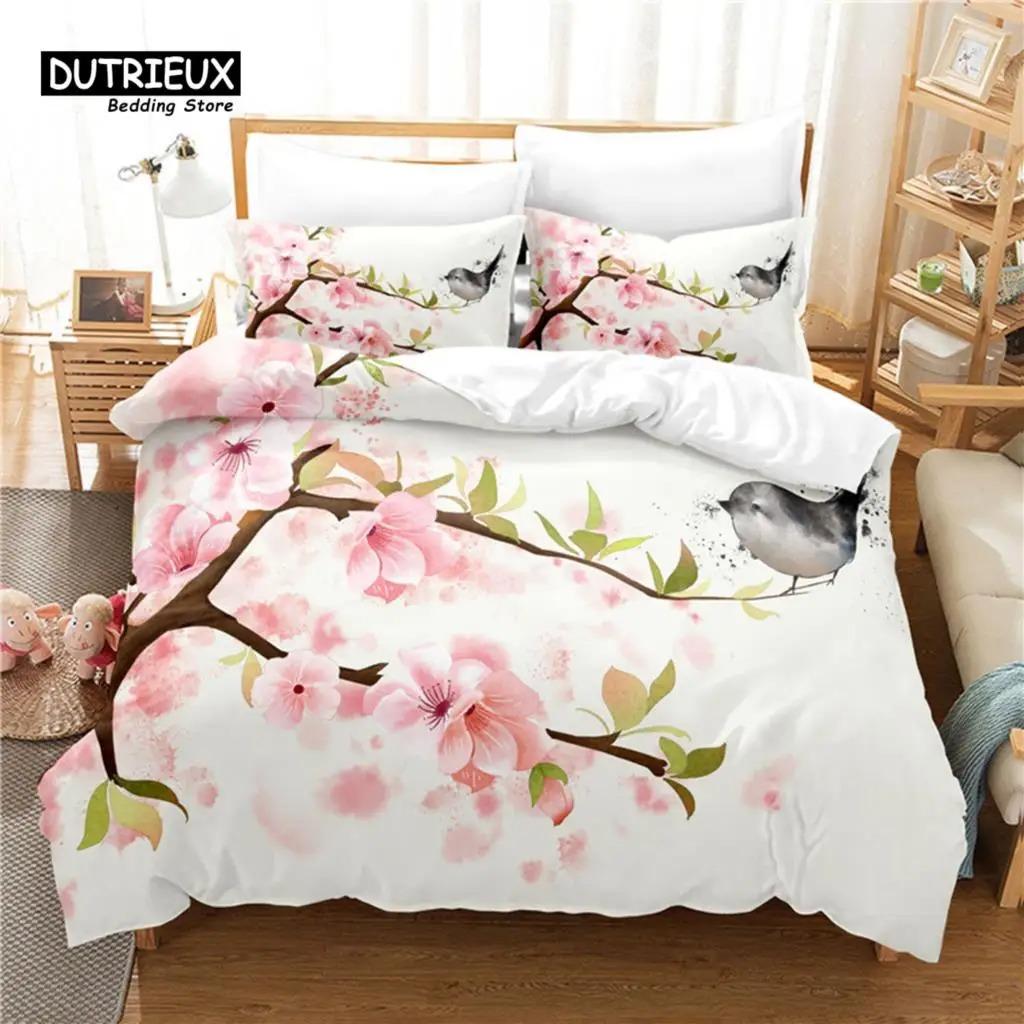 3Pcs Duvet Cover Collection 3D Branch Flower Bedding Collection Soft Comfortable Breathable Duvet Cover For Bedroom Guest Room Decor