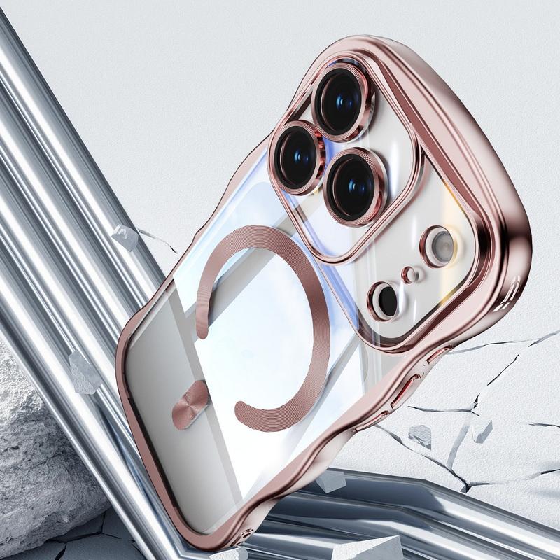 Покрытие Волнистая Рамка Магнитный Чехол Для Телефона Для iPhone 17 Pro Max 16 15 14 13 Гальванизированный Силиконовый Бампер Ударопрочный Прозрачный Мягкий Чехол