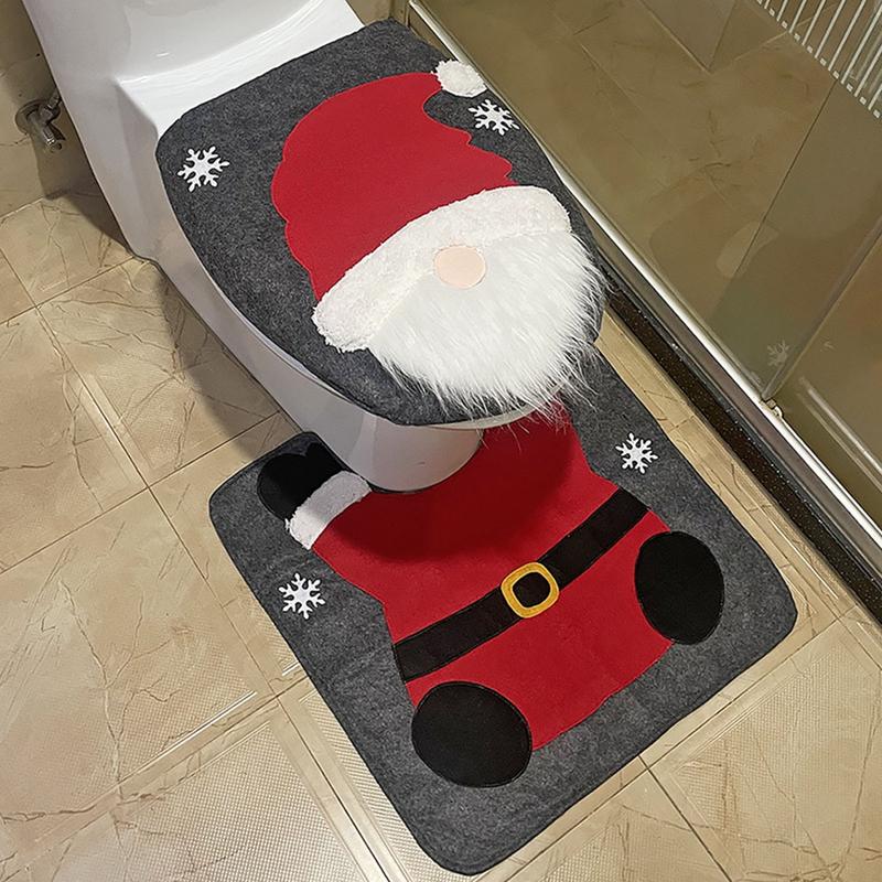 2pcs Christmas Bathroom Mats Sets Santa Toilet U-Shape Mat Toilet Lid Cover Pad Perfect for Christmas Decoration