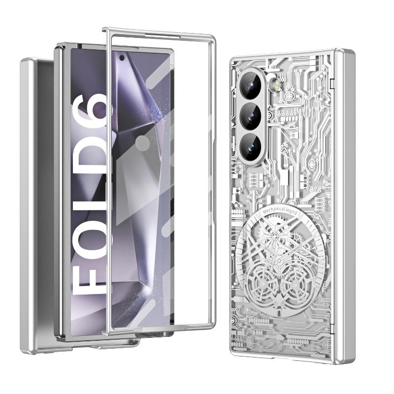 Гальванизированный пластиковый чехол для телефона Samsung Galaxy Z Fold 6 5 4 3 Fold6 Fold5 Fold4 Fold3 5G Hard Shell Hinge Protection Cover