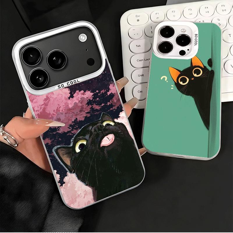 Милый котенок Мультяшный Мягкий Чехол для Телефона для iPhone 15 16 17 Pro Max 17Air 16E 14 Plus 13 12 Mini Ударопрочный Задний Чехол