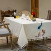 Cotton And Linen Tablecloth Fish Pattern Embroidery Fabric Fringed Lace Dust-Proof Household Cloth Spot