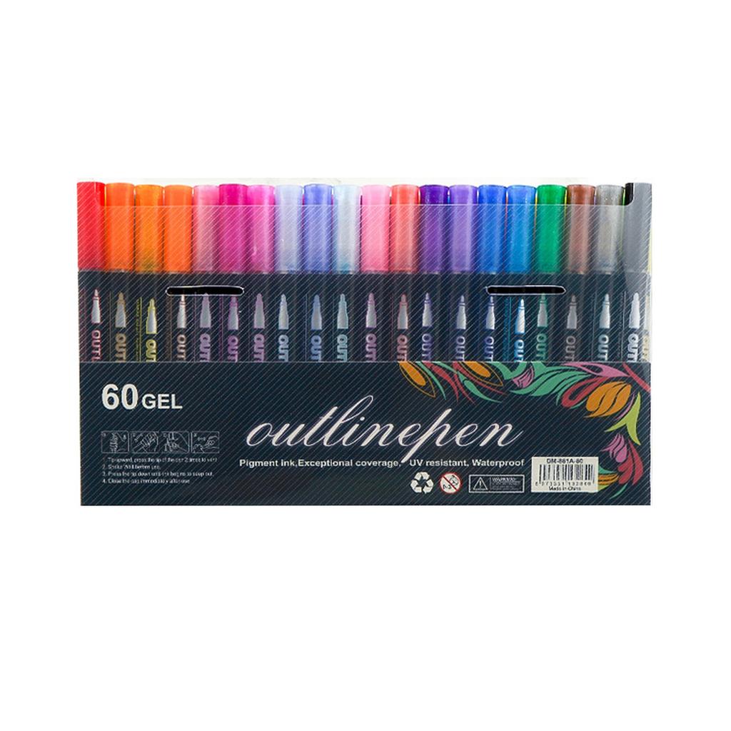 Double Line Pen 60-color Marking Pen Set Glitter Drawing Pen Suitable For Making Greeting Cards DIY Handicrafts Christmas Valentine's Gifts 60ml