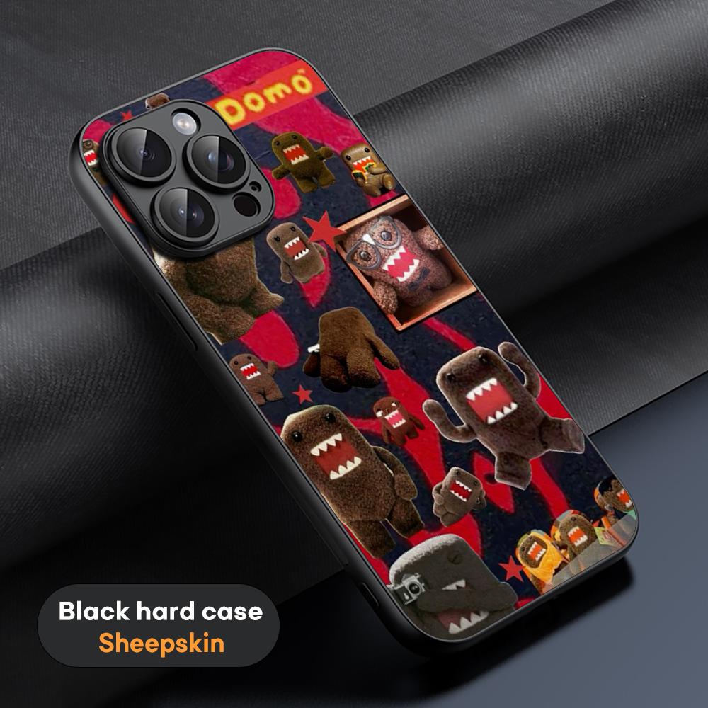 Domo kun cute cartoon anime pattern Phone Case For iPhone 16 15 14 13 12 11 Plus Pro Max Limited Black hard case Sheepskin