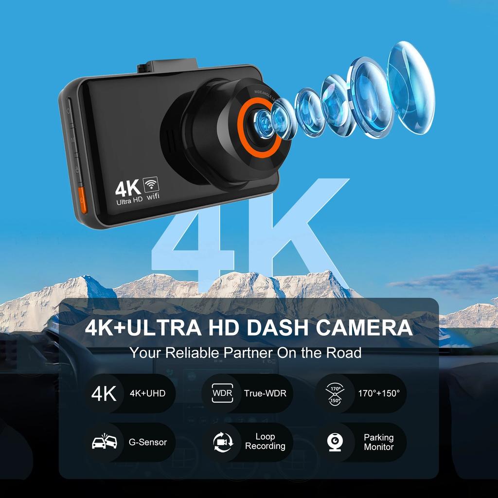 Dual-lens 4K WiFi GPS Car Driving Recorder Automatic Driving Recorder Time-lapse Video Built-in Supports 24-hour Parking Monitor