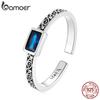 BAMOER 925 Sterling Silver Vintage Pattern & Rectangular Zirconium Ring for Women Adjustable Ring Fashion Jewelry