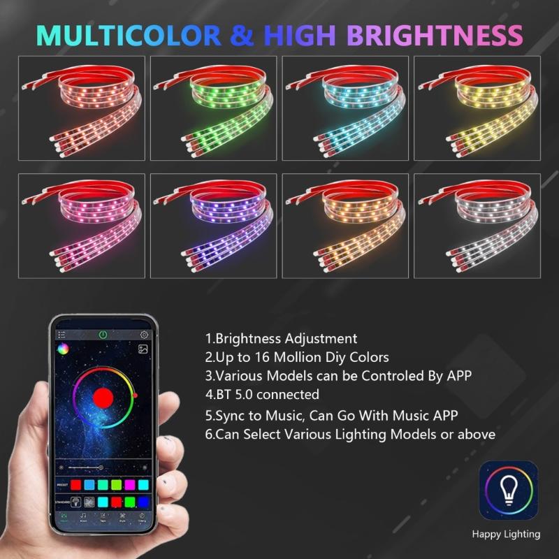 Автомобильная подсветка RGB LED Rock Light Kits Подсветка днища Автомобильные огни Комплект Водонепроницаемый Управление через приложение Автомобильная фара для Автомобиля Квадроцикла Внедорожника