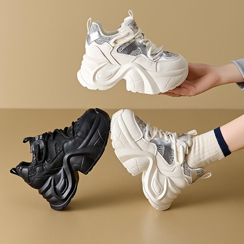 Wear High-end Autumn New Leather Women's Shoes Thick Sole Inner Height Increase Sports and Leisure Dad Shoes Children