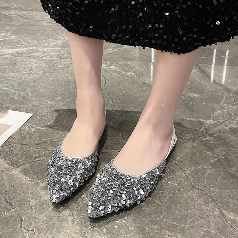 New Style Pointed Toe Sequins Decorated Elegant Loafers Fashion Soft Sole Comfortable Light Shallow Mouth Flat Women's Shoes