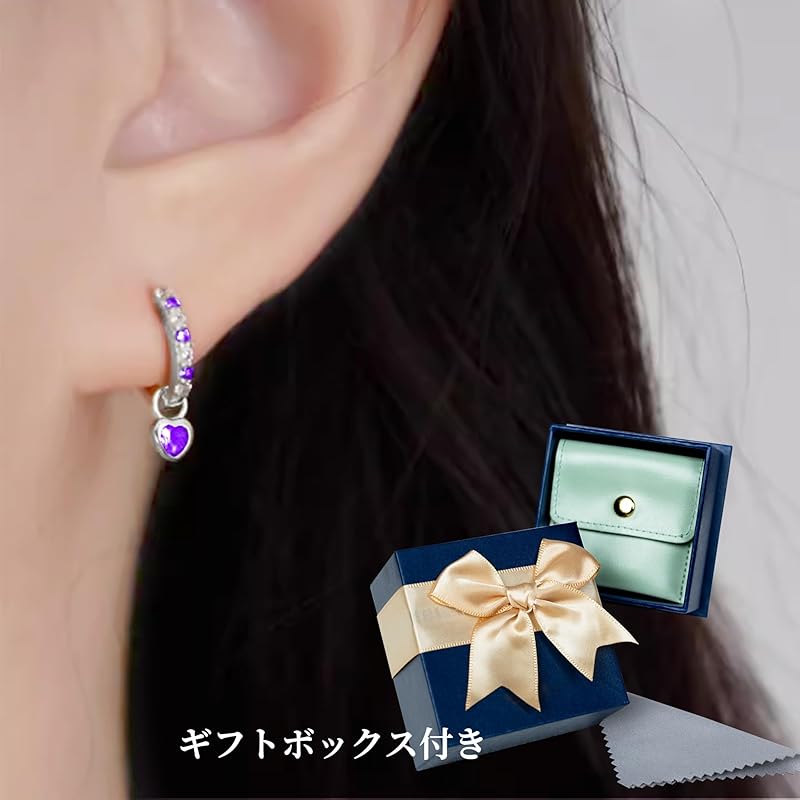 "Silver Thunder" Earrings Ladies Popularity High Quality Zirconia February Birthstone Amethyst Hoop Earrings Sway Compatible with Metal Allergies