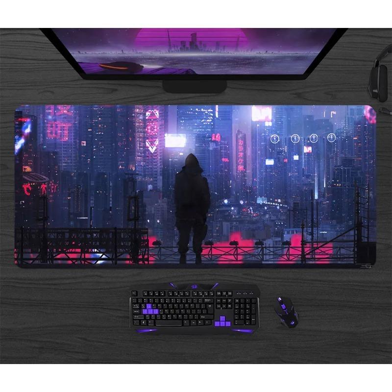 Киберпанк Игровой Коврик для Мыши Аниме Xxl Коврик для Мыши Неоновые Вывески Города Настольный Коврик Геймер Большой Коврик для Мыши Коврик для Клавиатуры Ковер для Ноутбука