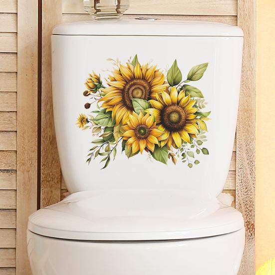 Spring Sunflower Toilet Sticker Removable Waterproof Wall PVC Living Room Self-adhesive Art Floral Bathroom