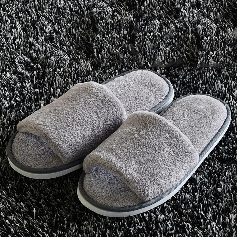 1 Pair Men Women Cheap Disposable Hotel Slippers Coral Fleece Open Toe Home Cotton Slides Travel Guest Slipper