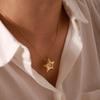 Women's 18K Gold Plated Stainless Steel Star Shape Hollow Pendant Necklace Waterproof Non-Tarnish Jewelry Accessory
