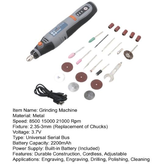 Cordless Rotary Tool 2200mAh Battery USB Charging 3-Speed Adjustment Lightweight Grinder Variable
