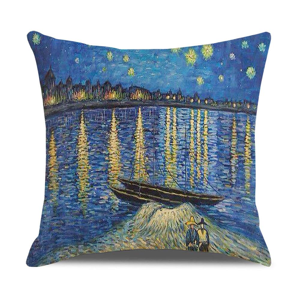 Linen Pillowcase Nordic Retro Van Gogh Oil Painting Watercolor Print Pillowcase New Home