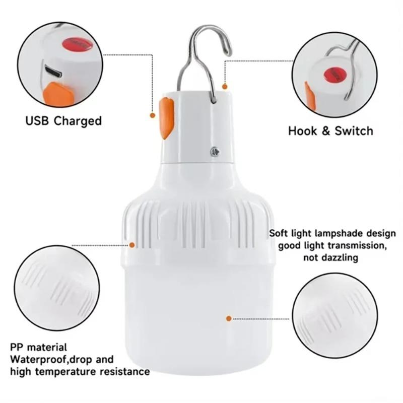 USB Rechargeable LED Camping Lantern - 300LM High Lumen Portable Emergency Light with Hook & Carry Design for  Outdoor