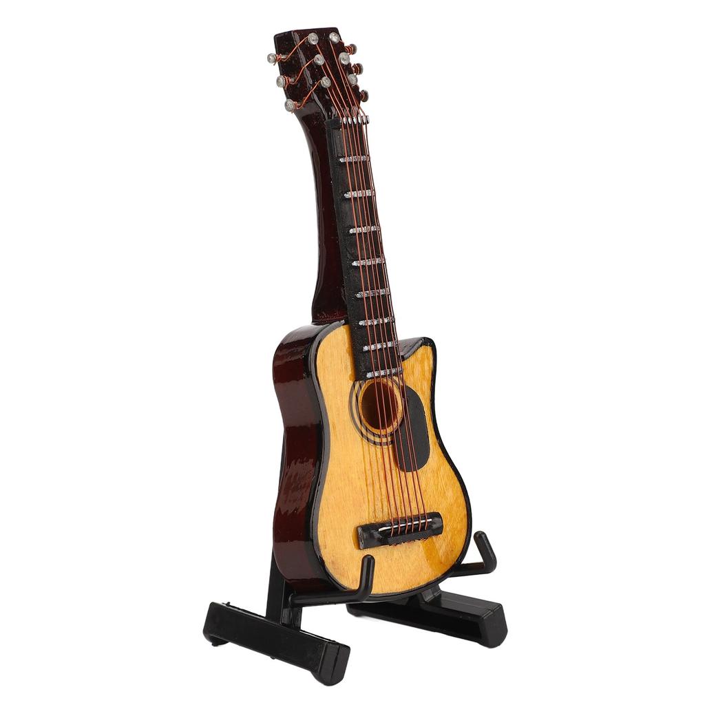 Mini Guitar Model Reddish Brown 3.3in Length Miniature Guitar Model Decoration with Stand