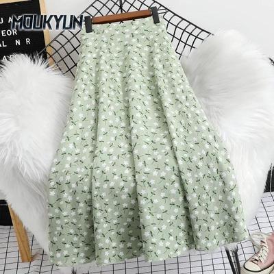 Юбки из шифона с классным принтом, женские летние, средней длины, с небольшим свежим цветочным принтом, с высокой талией, длиной выше колена
