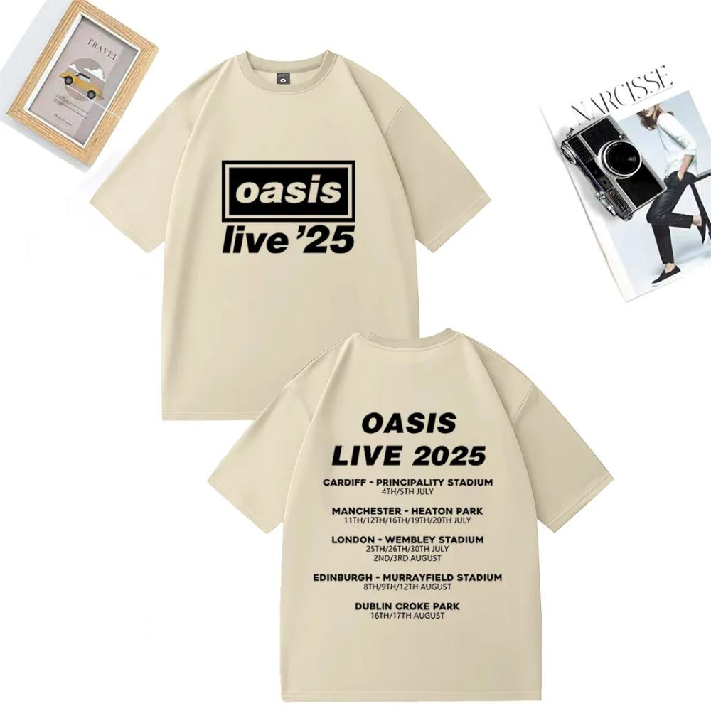 OASIS Live 25 Тур 2025 Винтажная футболка Мужская Женская Повседневная Хлопковая Футболка Одежда Хип-Хоп Уличная Одежда Футболки с Коротким Рукавом Подарок для Поклонников