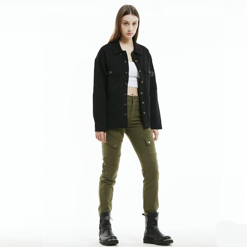 Womens Military Green Motorcycle Riding Pants With Built-in Silicone Armor Protection Street Touring Use