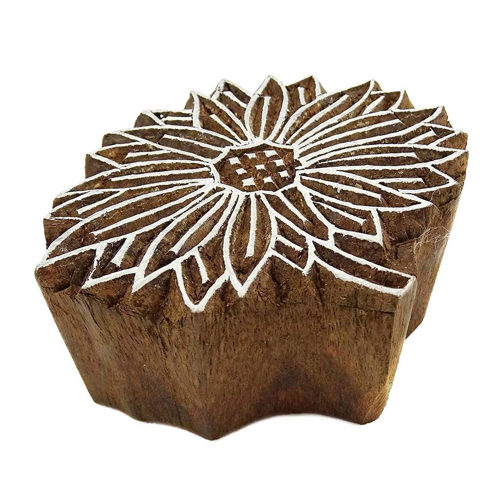 Ручной резной коричневый блок печати Деревянный текстильный штамп Цветочный блок штампа