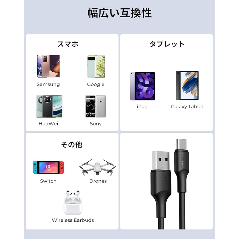 VOLTME USB Type C Cable 60W/3A QuickCharge3.0 Compatible A To Prevention of Disconnection Data Transfer Type C iPhone 15, MacBook Compatible with