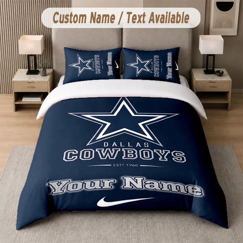 Custom Bedding Set Dallas Cowboys Pattern, Print Name Text 1 Duvet Cover plus 2 Pillowcases Home Textile