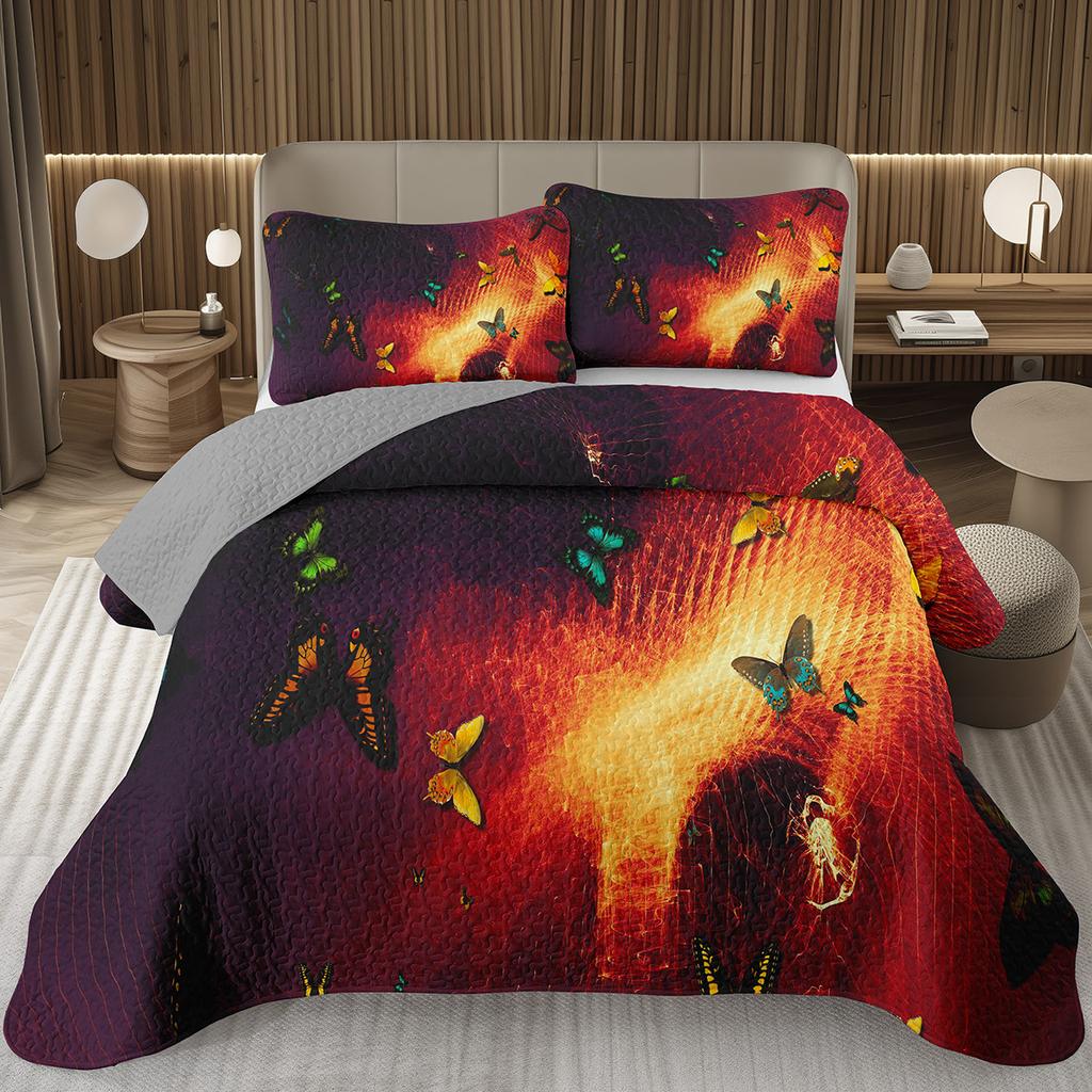 Покрывало с бабочками Твин/Квин/Кинг Акварельный ботанический цветочный стеганый двусторонний комплект постельного белья в стиле фэнтези