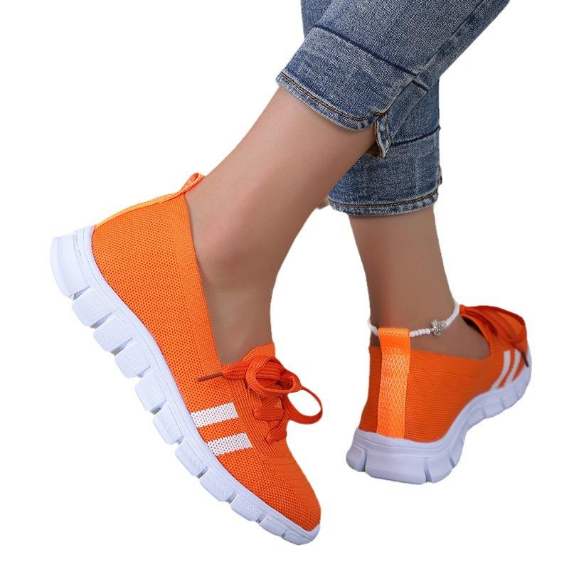 Mesh Knitted Striped Flats Shoes for Women Summer Lace Up Casual Sneakers Woman Soft Sole Breathable Loafers Plus Size 43
