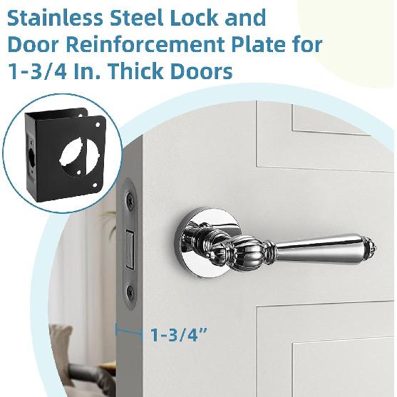 U 9553 Stainless Steel Lock and Door Reinforcement Plate | For 1-3/4 in Thick Doors Stainless Steel Finish in Black, Features One 2-1/8 Inch Bore