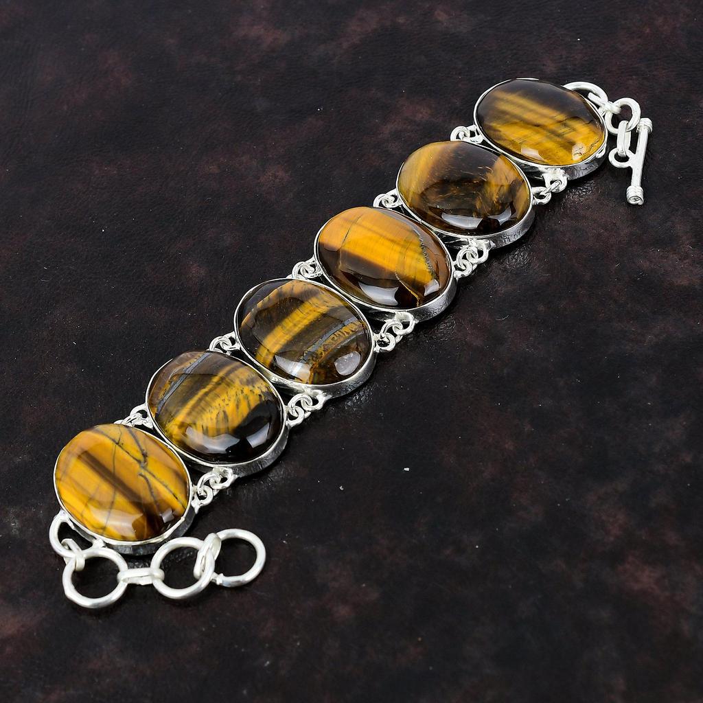 Браслет «Тигровый глаз» Ювелирные изделия из камня ручной работы Браслет из стерлингового серебра 925 пробы Уникальные ювелирные изделия из драгоценных камней Регулируемый браслет-цепочка Подарок для нее