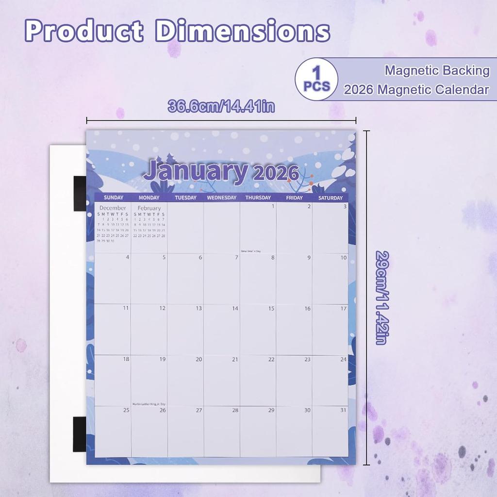 2026 Magnetic Calendar for Refrigerator, 14.41x1.42in Large Tear-Off January to December Calendar with Strong Magnetic Backing for Family Planning