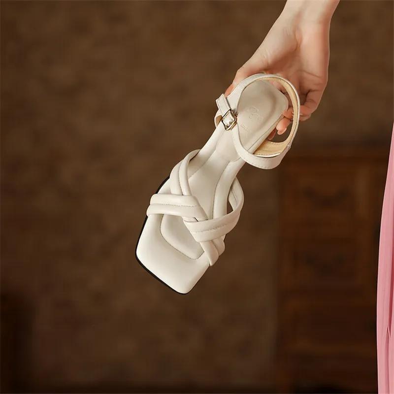 Модные новые летние сандалии женские туфли квадратный носок массивный каблук сандалии туфли на высоком каблуке сандалии для женщин ручная работа сандалии из натуральной кожи
