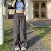Women Cargo Pants Elastic High Waist Adjustable Drawstring Long Trousers Solid Color Wide Leg Multi Pockets
