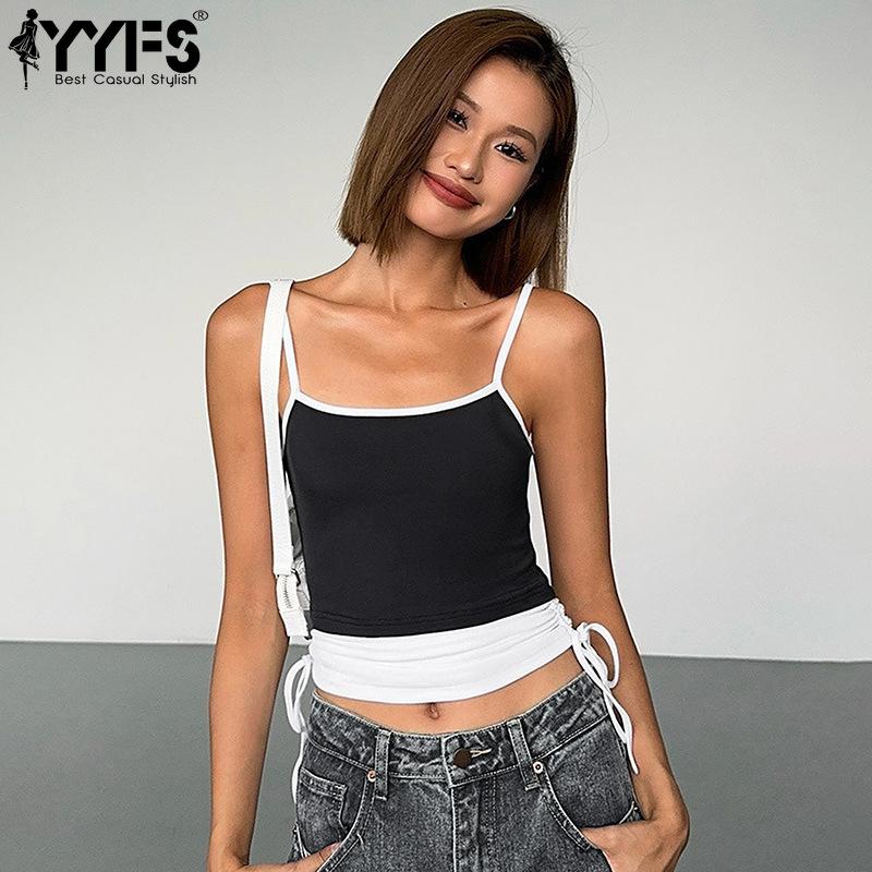 YYFS Женская мода повседневная летняя весна однотонная без рукавов с принтом на подтяжках блузки и рубашки