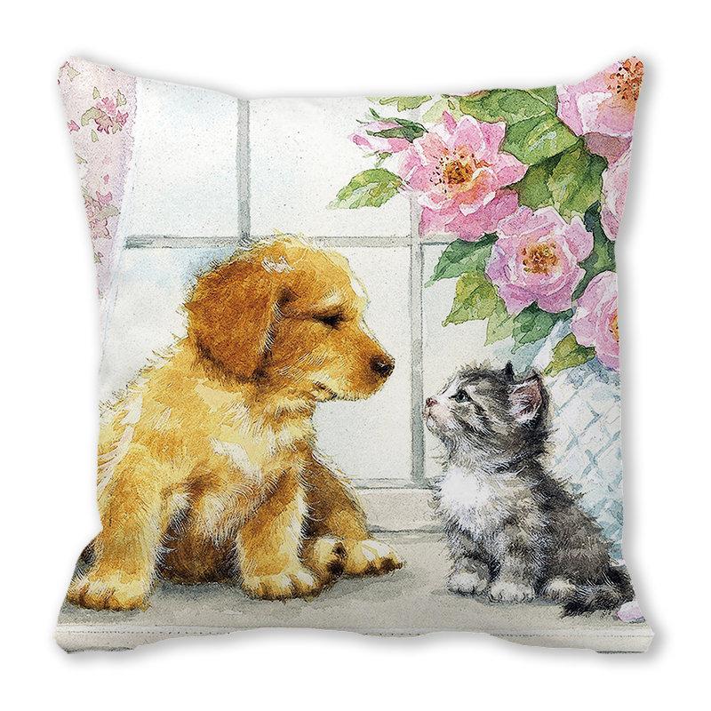 Рождество кошка собака 2022 новый год рождественское украшение подушка наволочка снеговик подарок