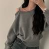 Winter Solid Vintage Knitted Pullovers Women Sexy Off Shoulder Sweaters Fashion Tops Female Fashion Casual Chic Clothes