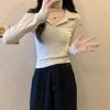 French Half-open Collar Long-sleeved Bottoming Shirt T-shirt for Women Autumn and Winter New High-end Polo Shirt Slim Inner Top