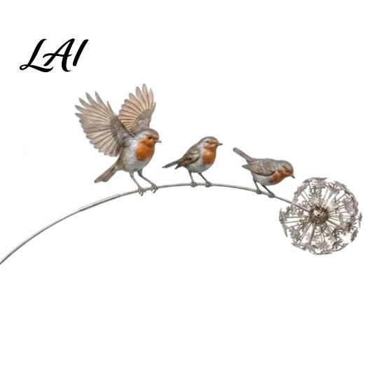 Rustic Metal Bird Art Garden Stake Yard Decor with Dandelion Cutouts Rustproof Hand-Painted Outdoor Ornaments Sculpture for Planters Flower