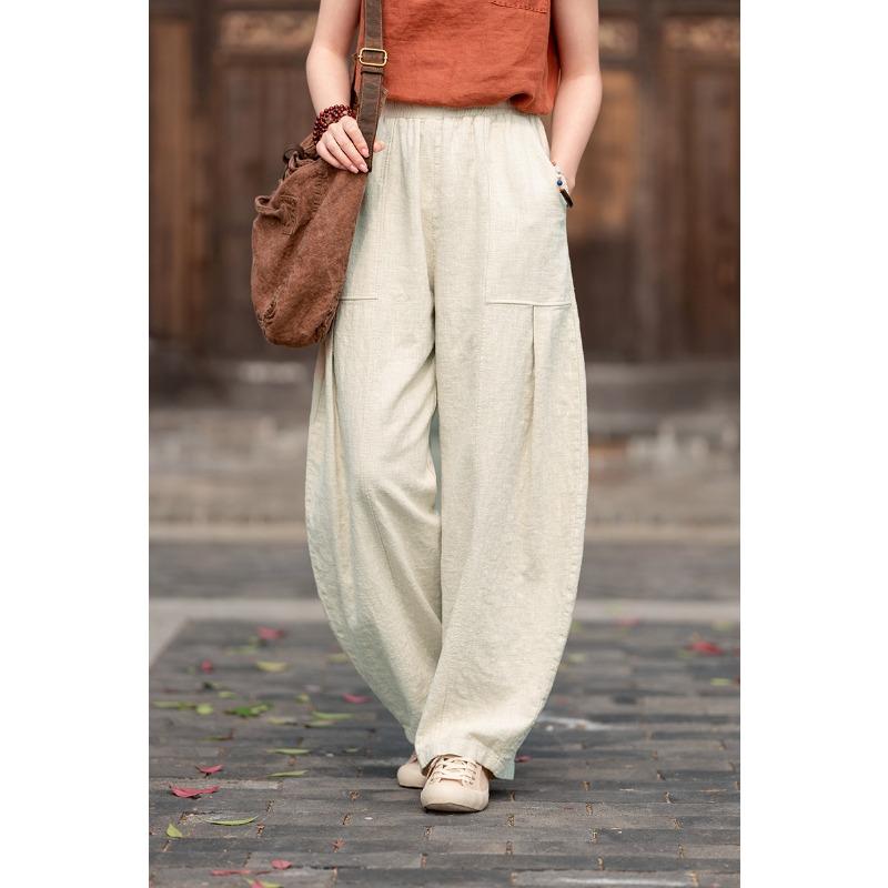 Японские свободные повседневные шаровары из хлопка и льна на весну и осень больших размеров для женщин