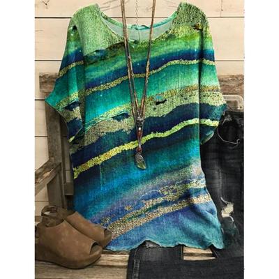 Женская повседневная футболка с 3D-принтом, винтажная полосатая свободная футболка с коротким рукавом, большие размеры, весна-лето, топы