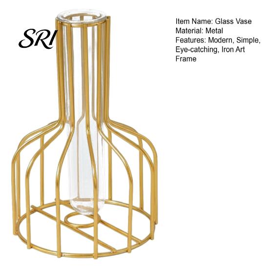 Oxidation-resistant Vase Decorative Glass with Metal Wire Stand Clear Test Tube Iron Stable Flower Art Frame for Hydroponic Plant Modern Container