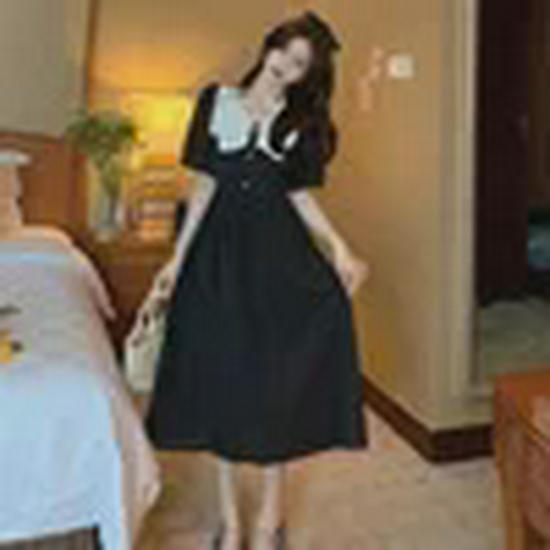 Летнее платье 2025 года в стиле французского ретро в стиле Хепберн с тонкими черными вставками