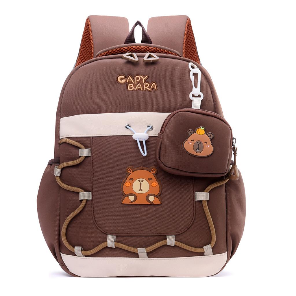 Capybara Childrens Cartoon Style Nylon Backpack With Lightweight Design For School Use