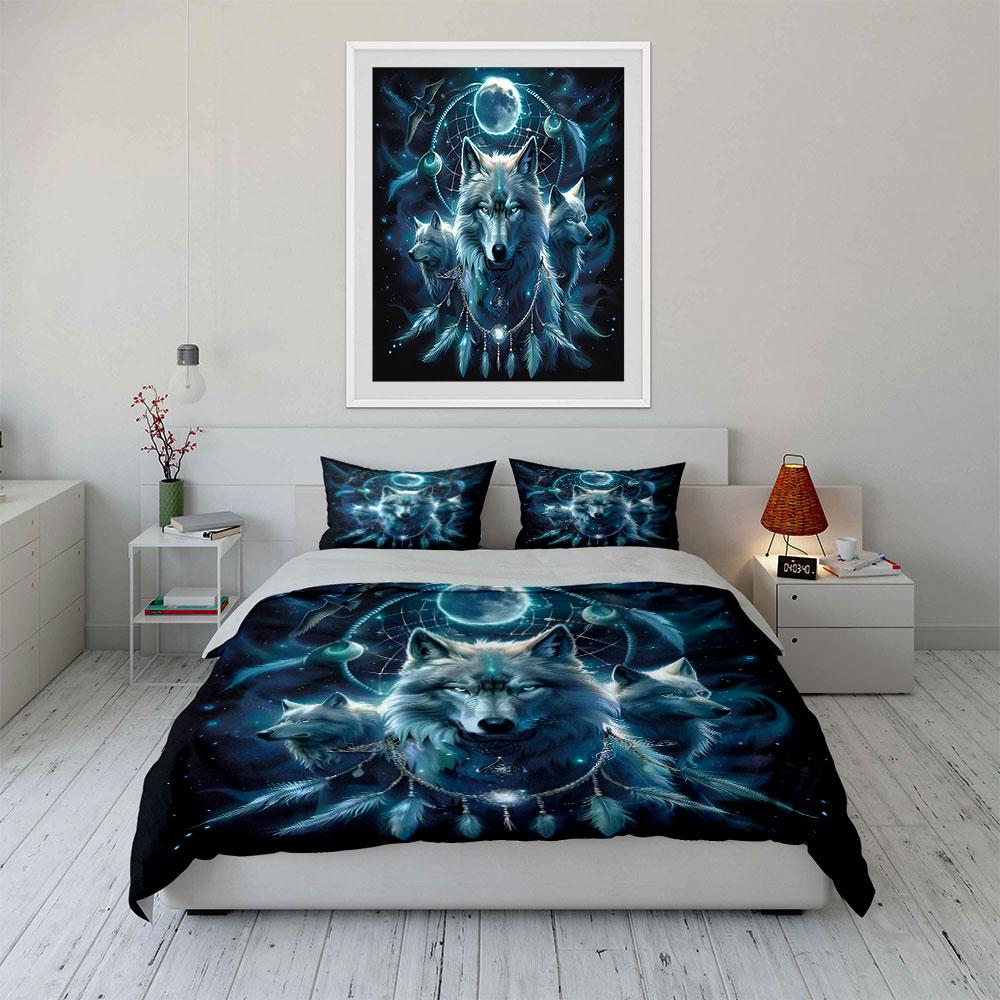 Wolves, moon, feathers, dreamcatcher. Bedding sets Duvet cover sets Duvet covers Pillowcases(1 * Duvet Cover 2 * Pillowcases without duvet insert)