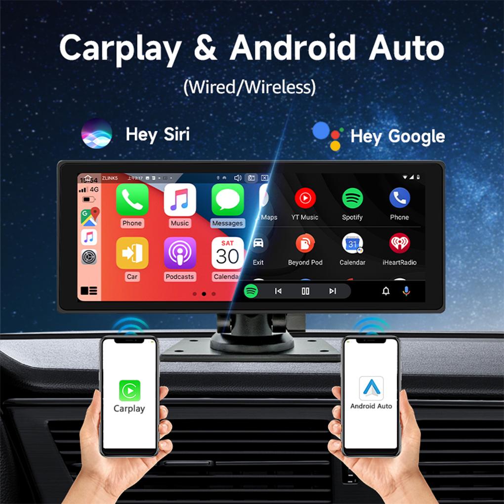 Portable Car Play For Car With Dash Cam Car-play Android Auto 10.26 HD IPS Screen Car Radio 8/12 LED Rear Camera