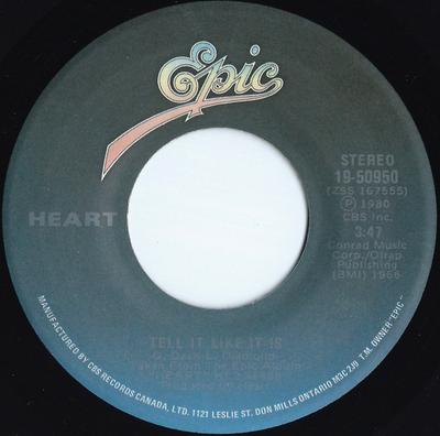 7-дюймовая пластинка HEART - Tell It Like It Is 1950950 Epic 1980 Канада Рок Б/у