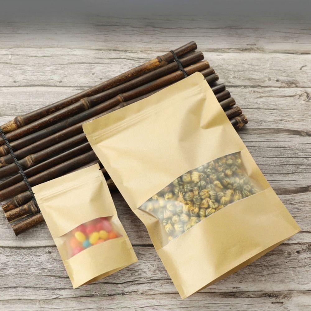 50 шт. влагостойкие самозапечатывающиеся пакеты из крафт-бумаги с окошком для упаковки пищевых продуктов в карманах для орехов